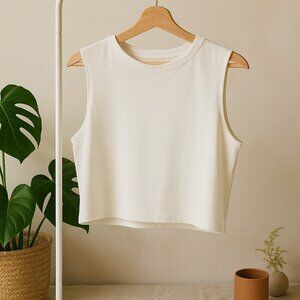 Minimalist Cream Sleeveless Tank Top | Soft Stretch Fabric | Everyday Essential